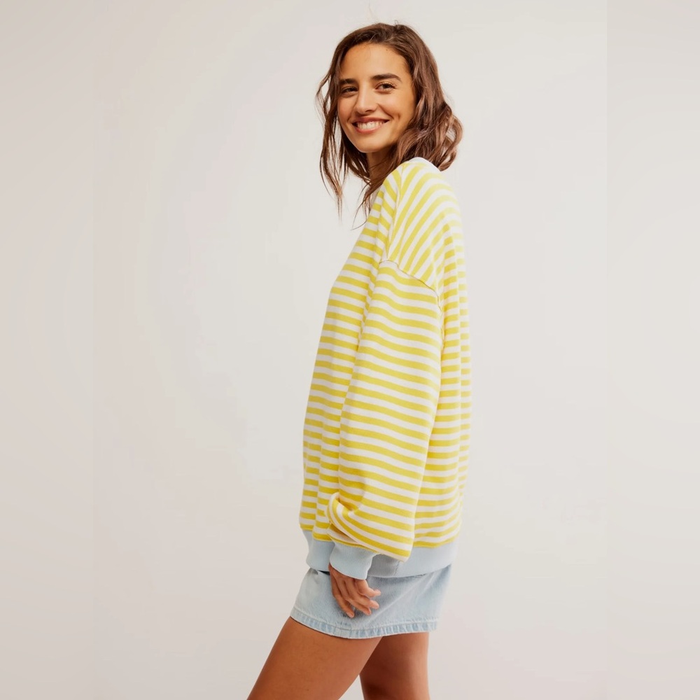 Free People Classic Striped Oversized Crewneck💛 - Picture 3 of 9